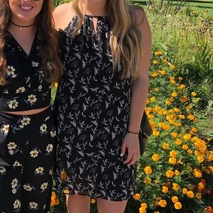 Black floral high neck dress